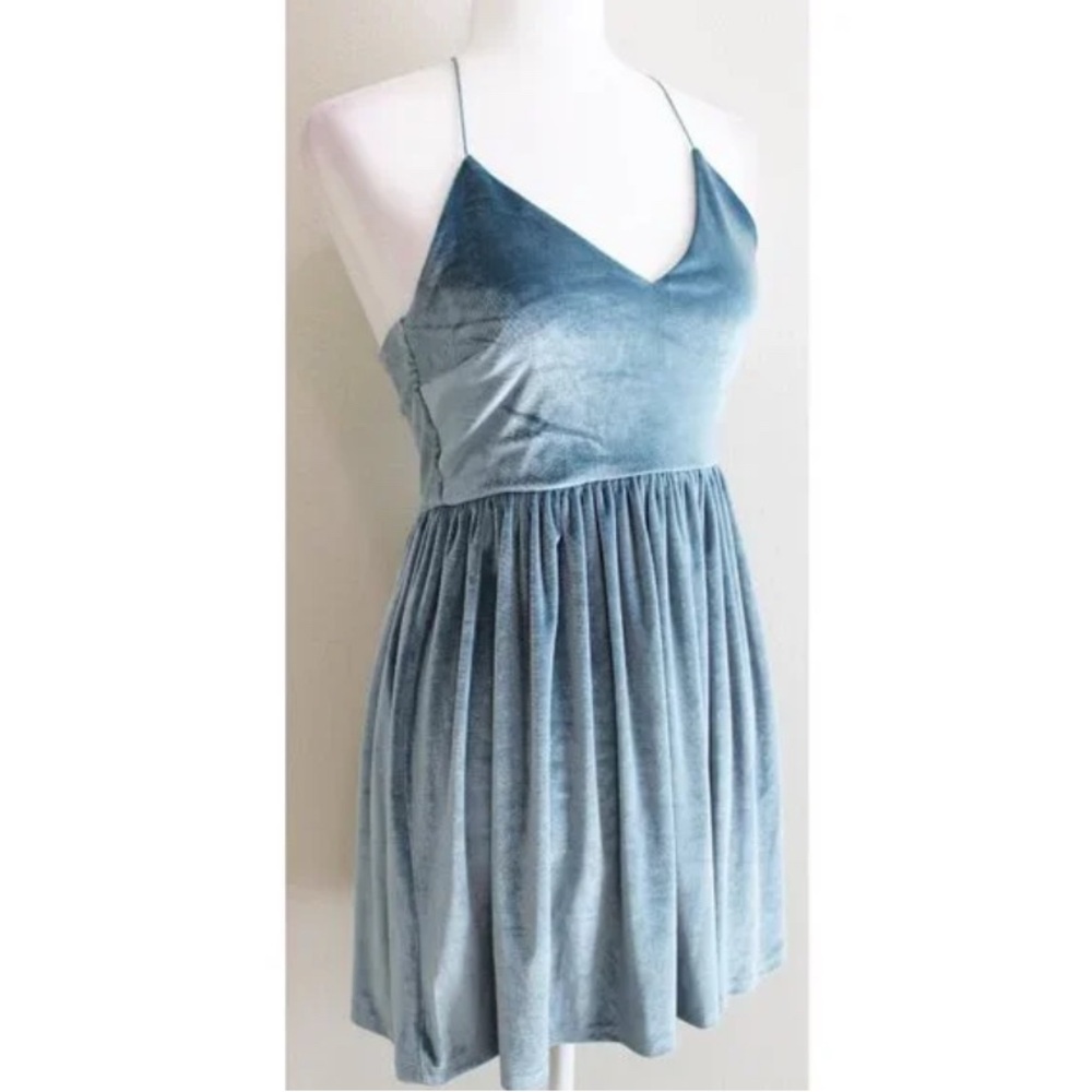 Light Blue Velvet Crisscross Back Size S Dress Coquette Flirty Whimsical fairy